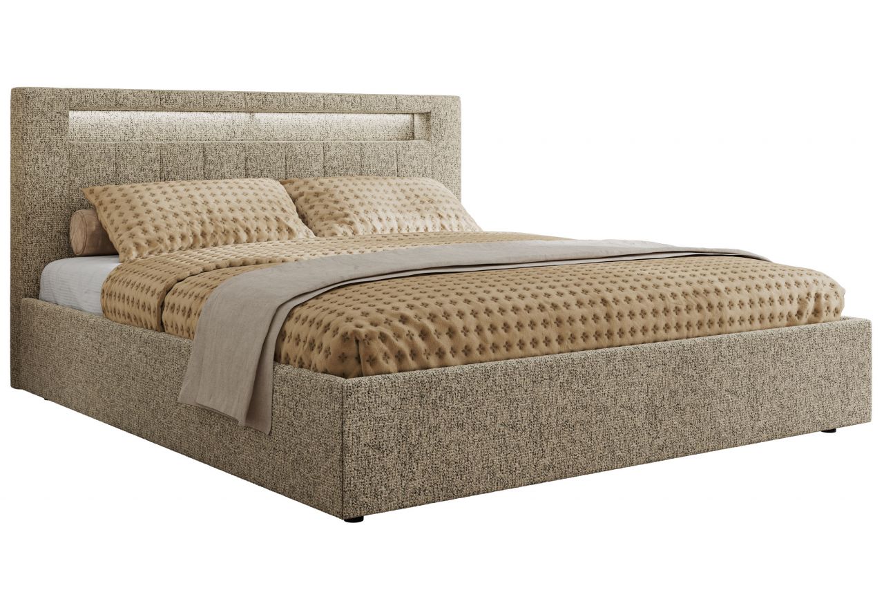Łóżko tapicerowane GOLD 5 CLASSIC 160x200 - materac pocket - ciemnobeżowy, struktura