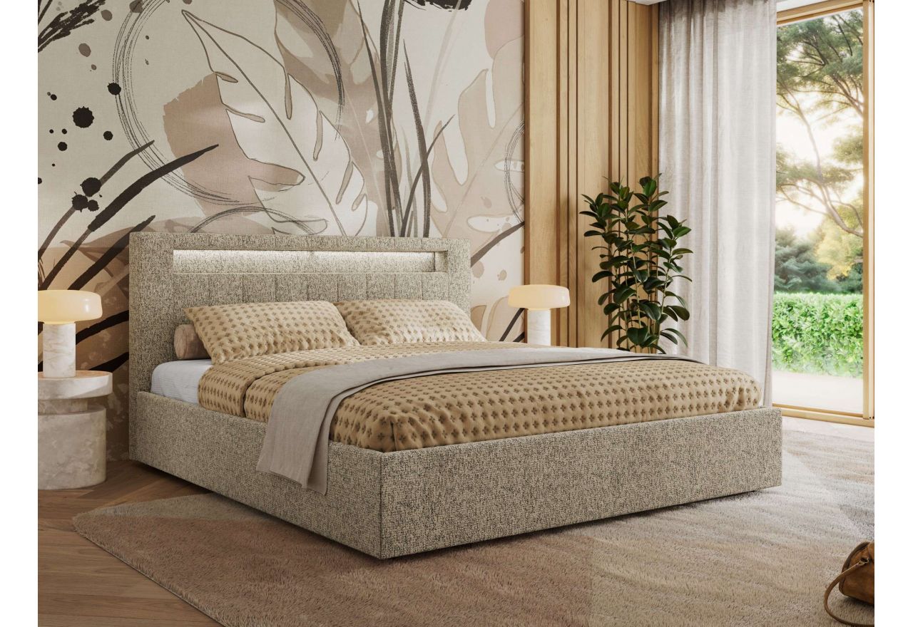 Łóżko tapicerowane GOLD 5 CLASSIC 180x200 - materac pocket - ciemnobeżowy, struktura