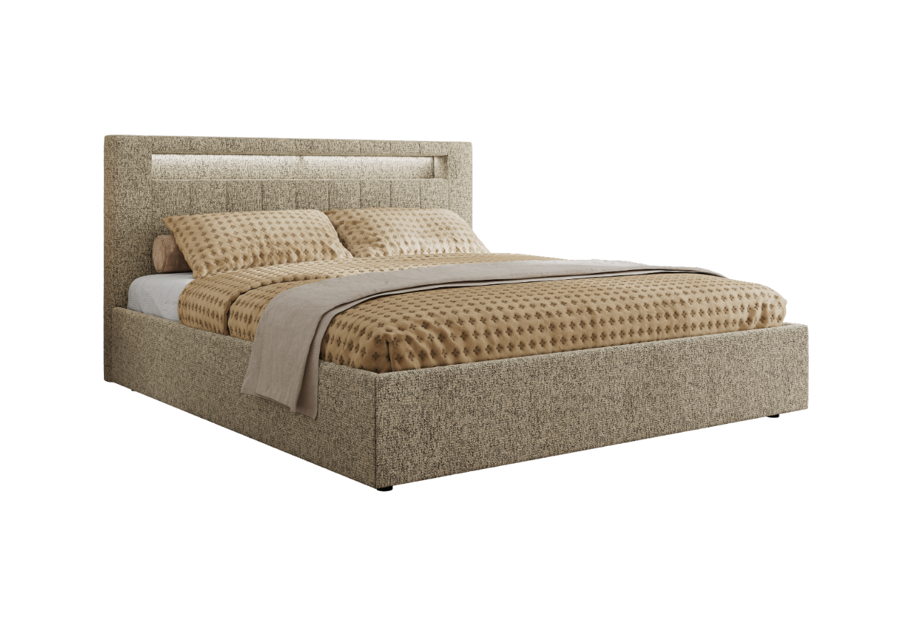 Łóżko tapicerowane GOLD 5 CLASSIC 160x200 - materac multipocket - ciemnobeżowy, struktura