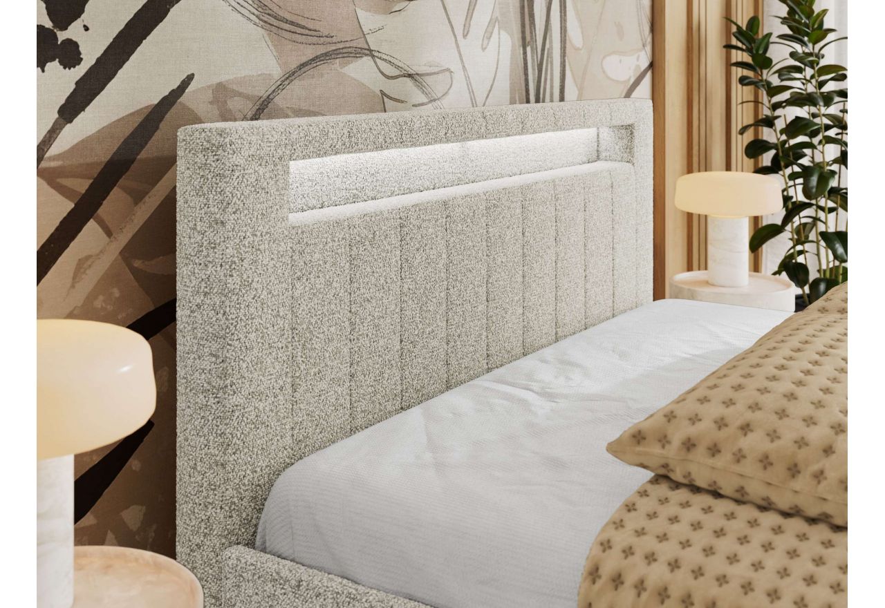Łóżko tapicerowane GOLD 5 CLASSIC 140x200 - materac piankowy - jasnoszary, struktura