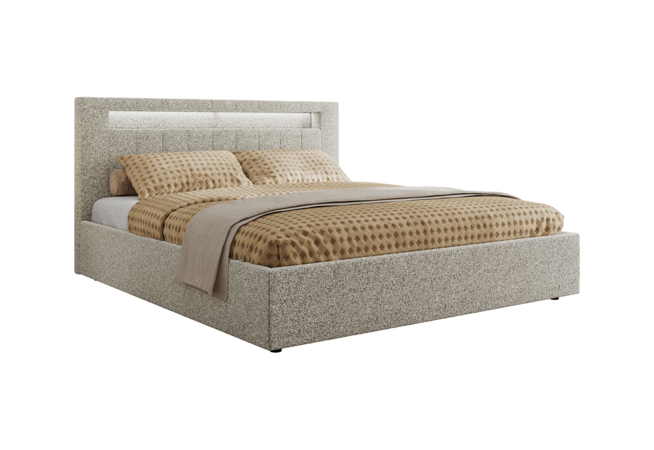 Łóżko tapicerowane GOLD 5 CLASSIC 160x200 - materac multipocket - jasnoszary, struktura