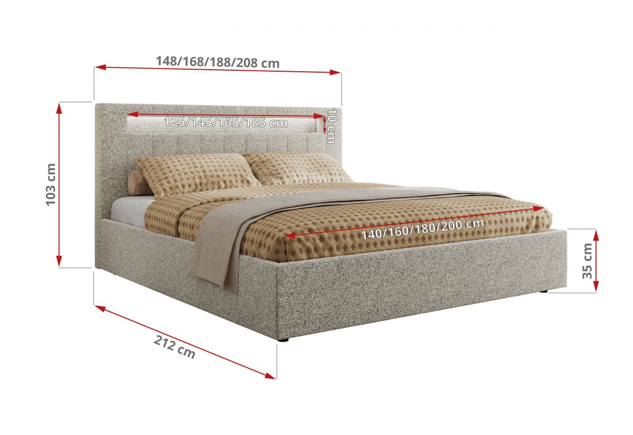 Łóżko tapicerowane GOLD 5 CLASSIC 160x200 - materac multipocket - jasnoszary, struktura