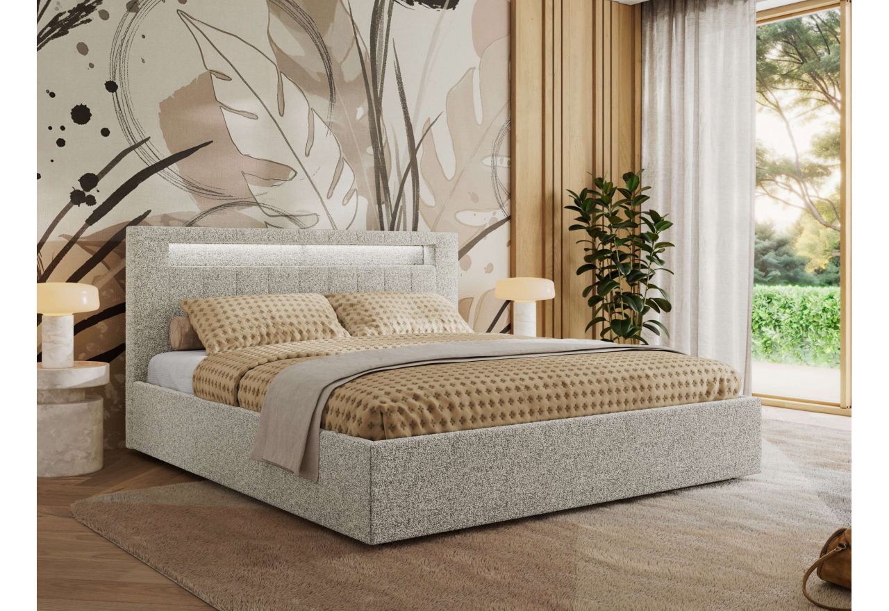 Łóżko tapicerowane GOLD 5 CLASSIC 180x200 - materac multipocket - jasnoszary, struktura