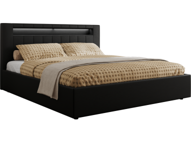 Łóżko tapicerowane GOLD 5 CLASSIC 180x200 - materac pocket - czarny, ekoskóra