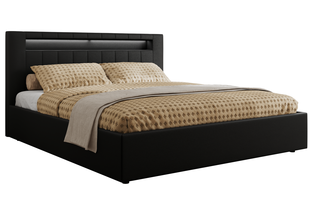 Łóżko tapicerowane GOLD 5 CLASSIC 180x200 - materac pocket - czarny, ekoskóra