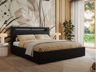 Łóżko tapicerowane GOLD 5 CLASSIC 180x200 - materac multipocket - czarny, ekoskóra