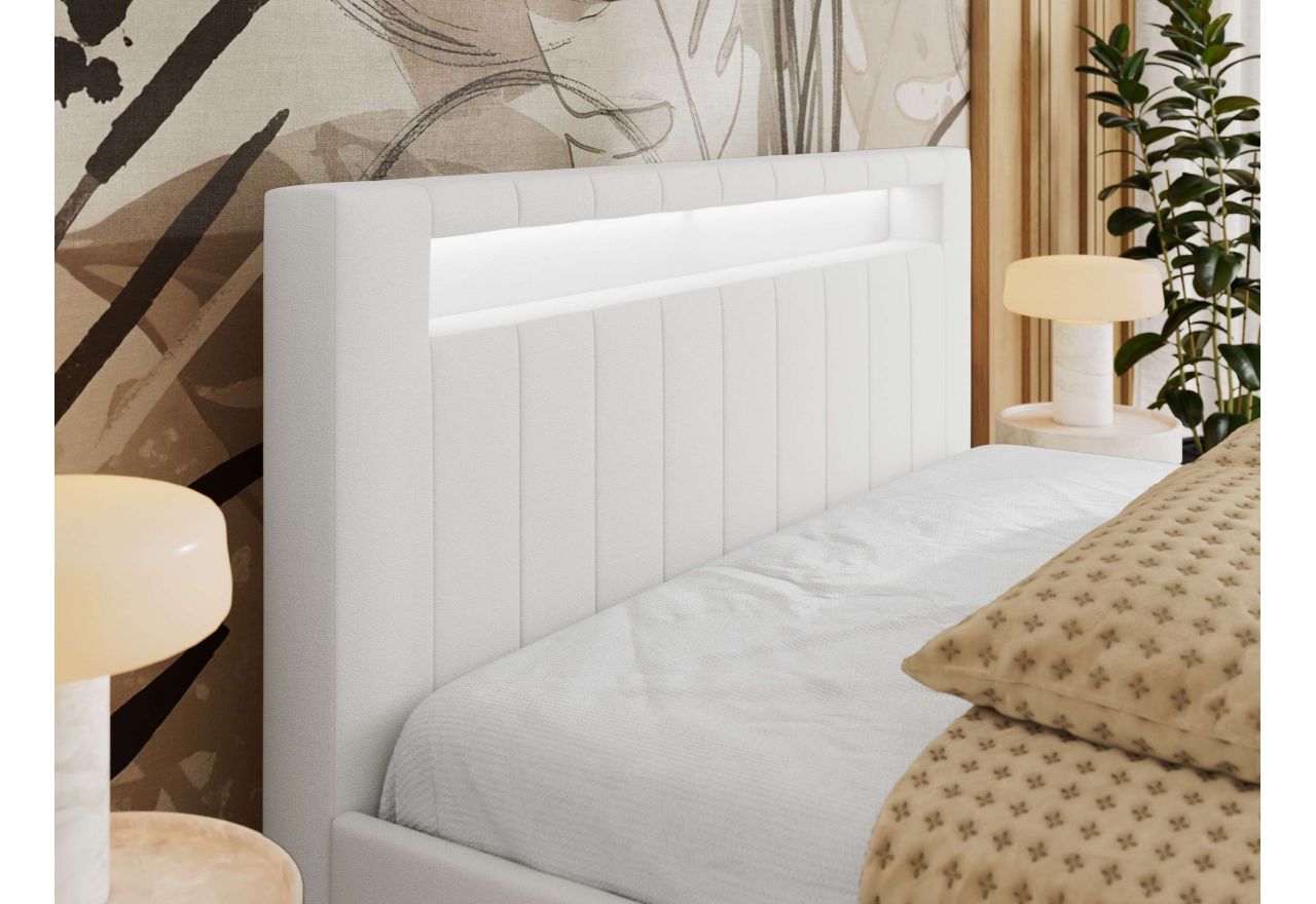 Łóżko tapicerowane GOLD 5 CLASSIC 160x200 - materac piankowy - biały, ekoskóra