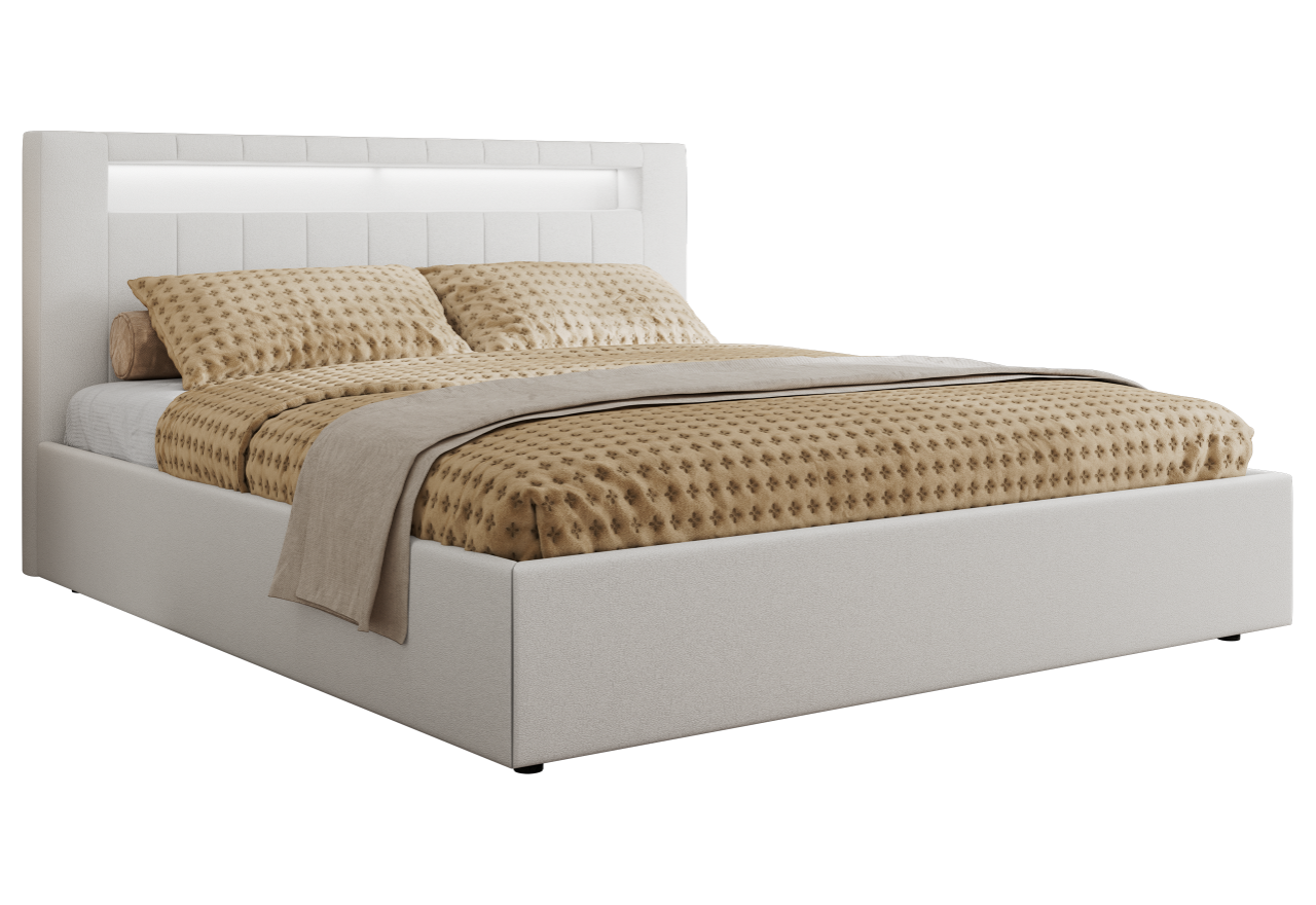 Łóżko tapicerowane GOLD 5 CLASSIC 140x200 - materac pocket - biały, ekoskóra