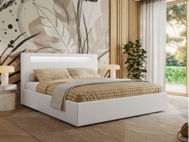 Łóżko tapicerowane GOLD 5 CLASSIC 160x200 - materac pocket - biały, ekoskóra