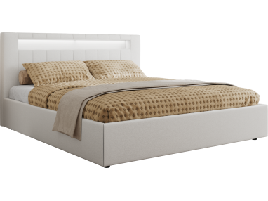 Łóżko tapicerowane GOLD 5 CLASSIC 160x200 - materac pocket - biały, ekoskóra