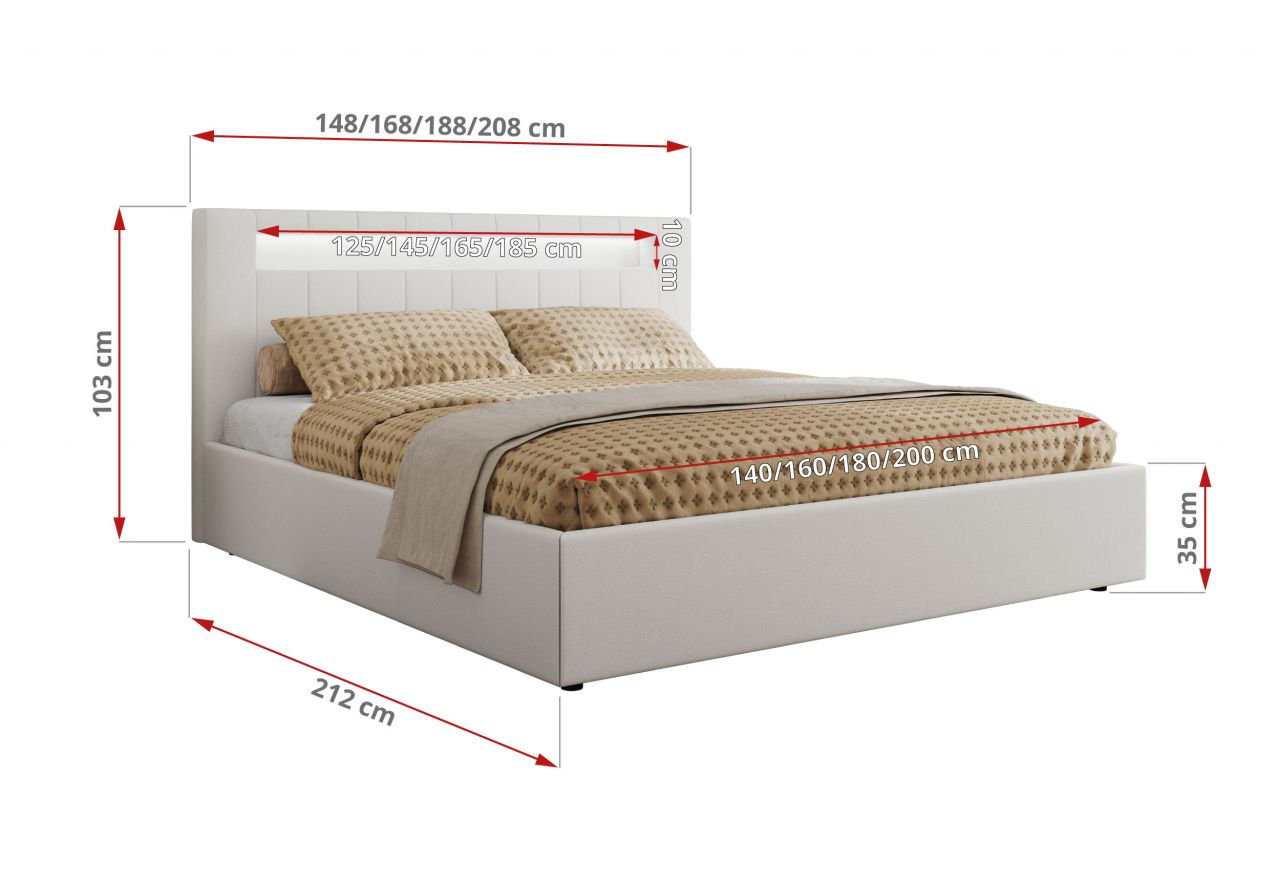 Łóżko tapicerowane GOLD 5 CLASSIC 180x200 - materac pocket - biały, ekoskóra