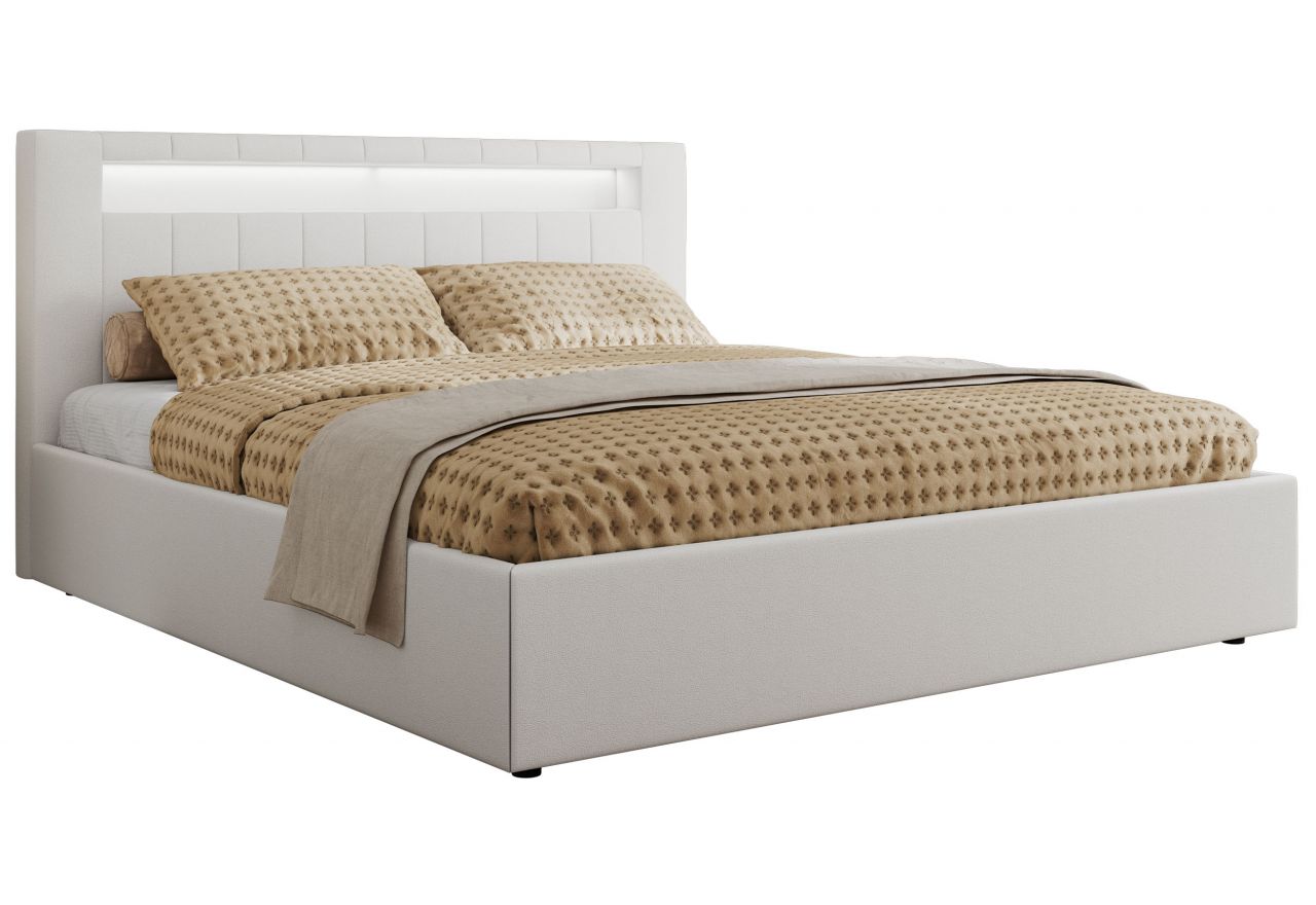 Łóżko tapicerowane GOLD 5 CLASSIC 180x200 - materac multipocket - biały, ekoskóra