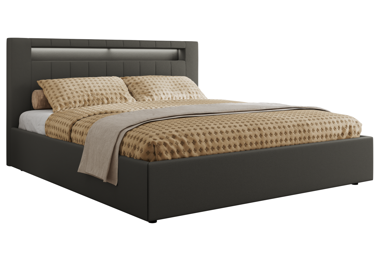 Łóżko tapicerowane GOLD 5 CLASSIC 140x200 - szary, ekoskóra