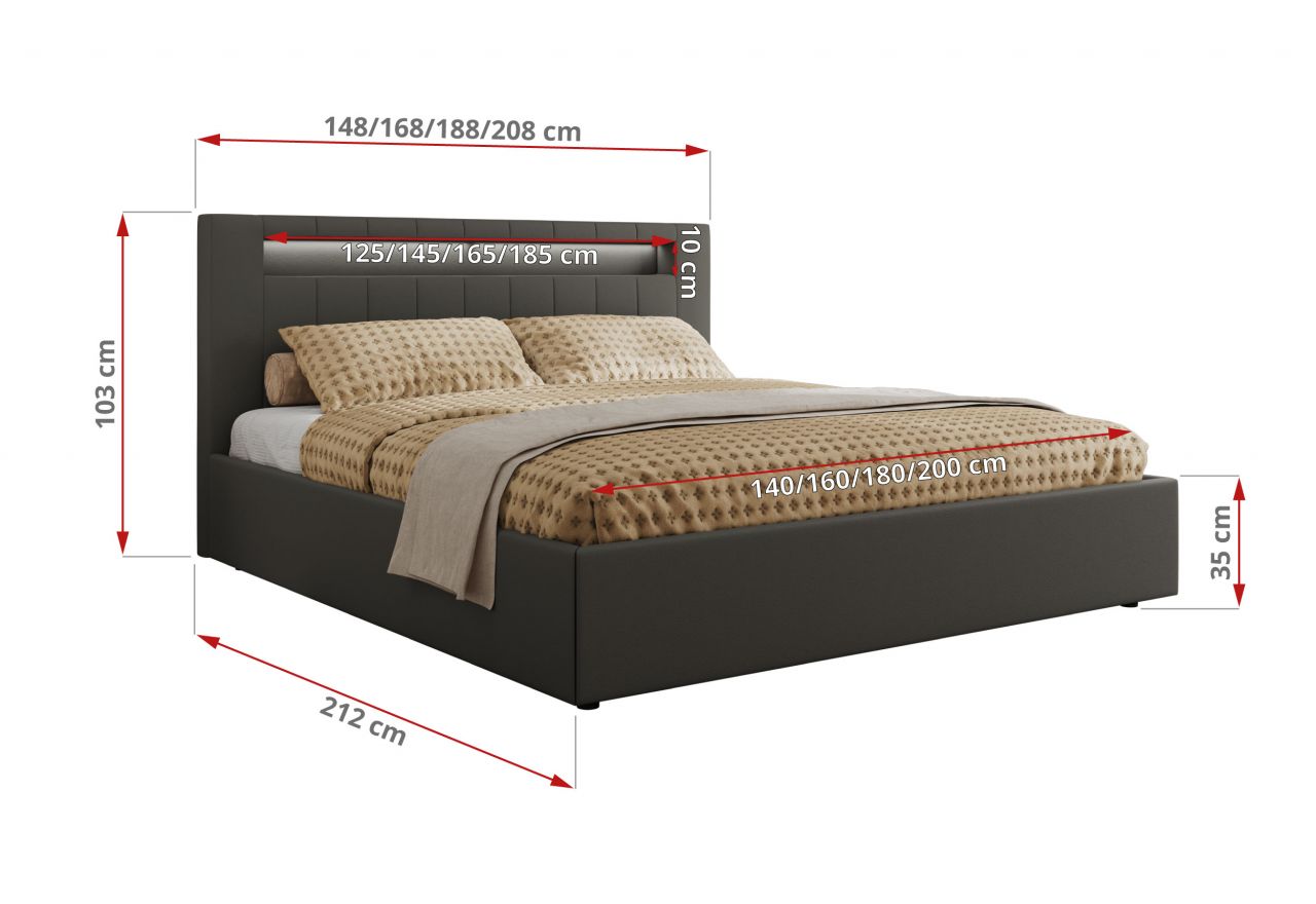 Łóżko tapicerowane GOLD 5 CLASSIC 180x200 - materac pocket - szary, ekoskóra