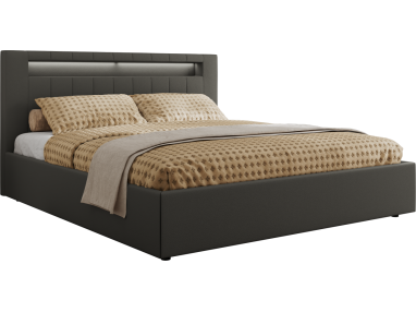 Łóżko tapicerowane GOLD 5 CLASSIC 140x200 - materac multipocket - szary, ekoskóra