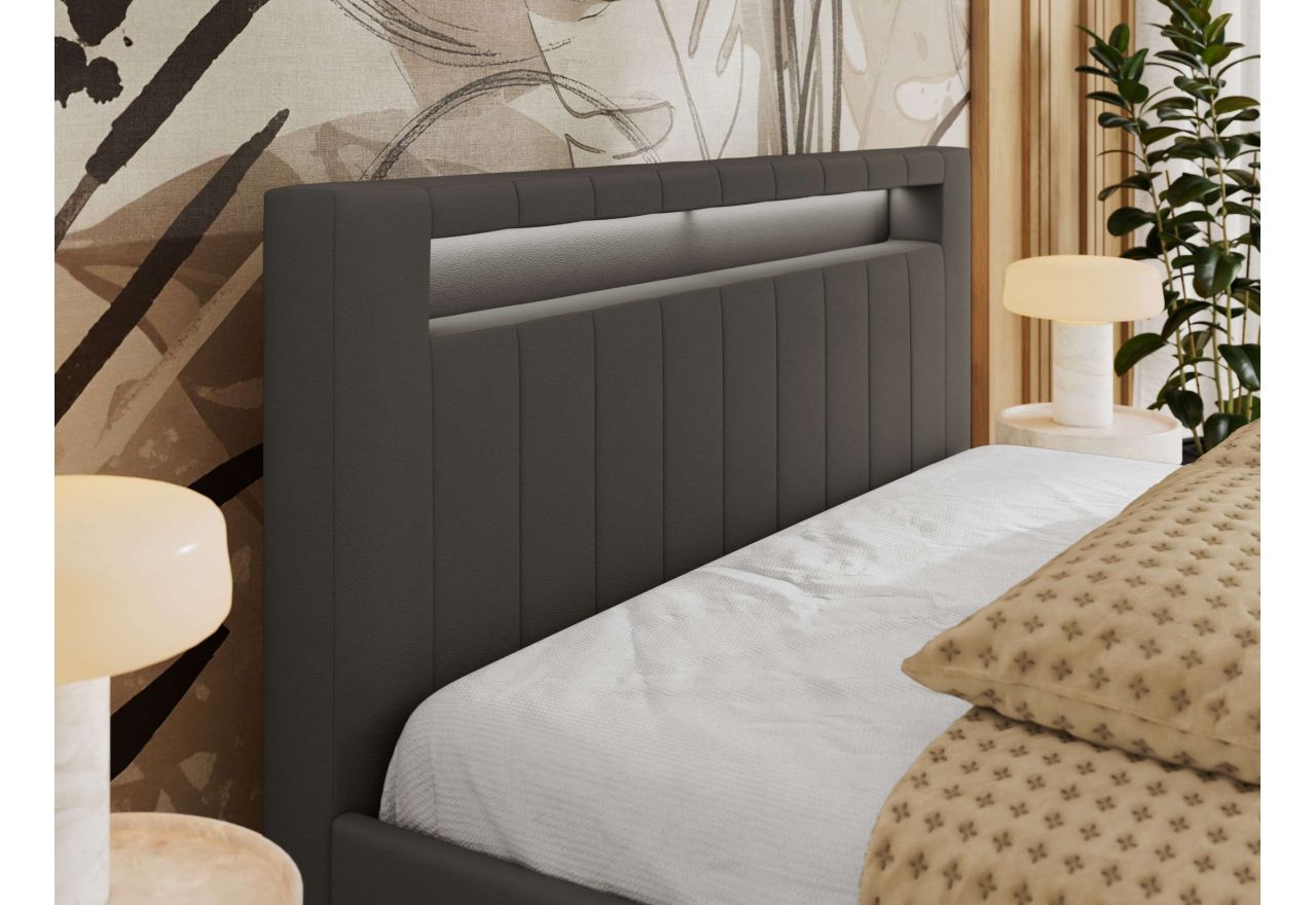 Łóżko tapicerowane GOLD 5 CLASSIC 160x200 - materac multipocket - szary, ekoskóra