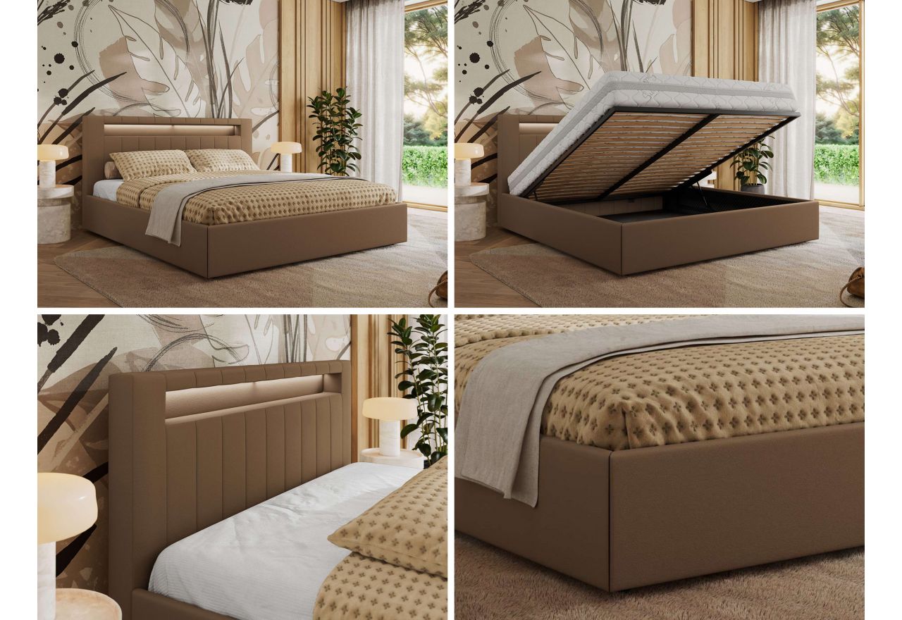 Łóżko tapicerowane GOLD 5 CLASSIC 200x200 - brązowy, ekoskóra