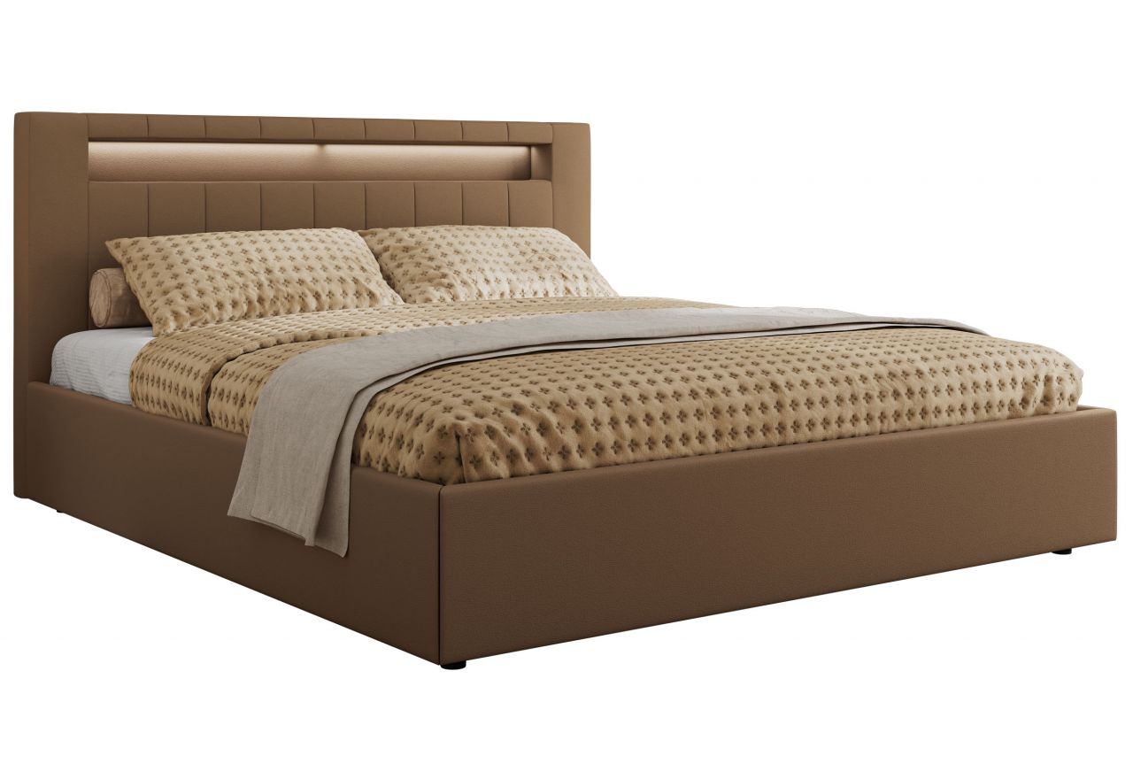 Łóżko tapicerowane GOLD 5 CLASSIC 160x200 - materac pocket - brązowy, ekoskóra