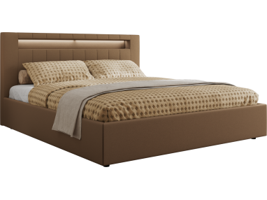 Łóżko tapicerowane GOLD 5 CLASSIC 180x200 - materac pocket - brązowy, ekoskóra