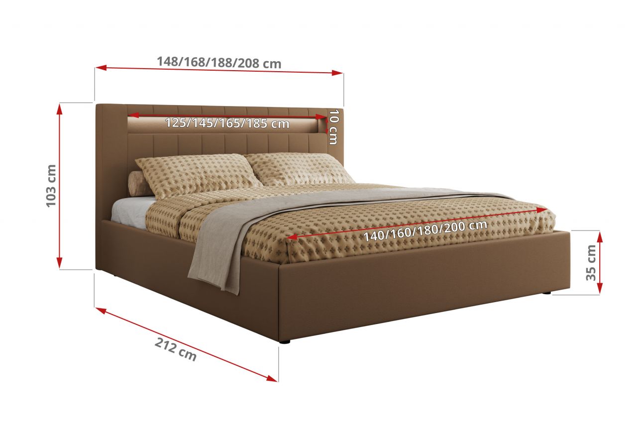 Łóżko tapicerowane GOLD 5 CLASSIC 180x200 - materac pocket - brązowy, ekoskóra