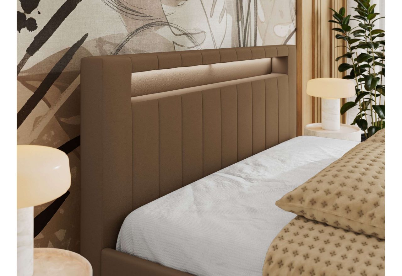 Łóżko tapicerowane GOLD 5 CLASSIC 160x200 - materac multipocket - brązowy, ekoskóra