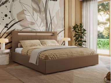 Łóżko tapicerowane GOLD 5 CLASSIC 180x200 - materac multipocket - brązowy, ekoskóra