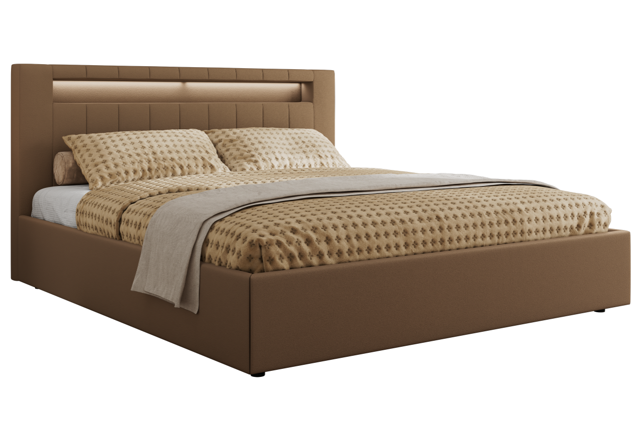 Łóżko tapicerowane GOLD 5 CLASSIC 180x200 - materac multipocket - brązowy, ekoskóra