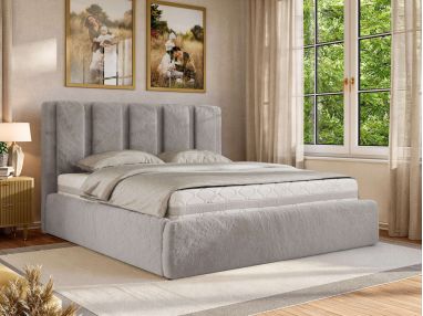 Łóżko tapicerowane SAVINO CLASSIC 140x200 - materac piankowy - jasnoszary, plusz