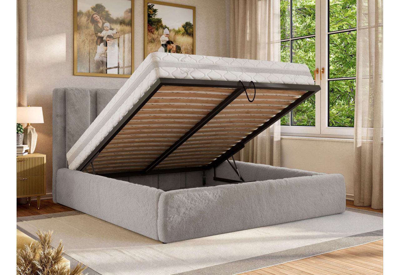 Łóżko tapicerowane SAVINO CLASSIC 180x200 - materac pocket - jasnoszary, plusz