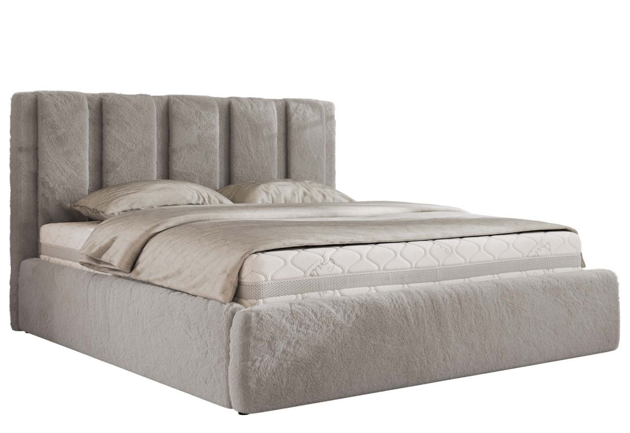 Łóżko tapicerowane SAVINO CLASSIC 180x200 - materac pocket - jasnoszary, plusz
