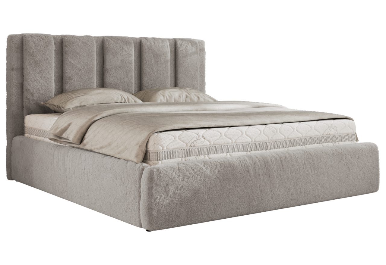 Łóżko tapicerowane SAVINO CLASSIC 160x200 - materac multipocket - jasnoszary, plusz