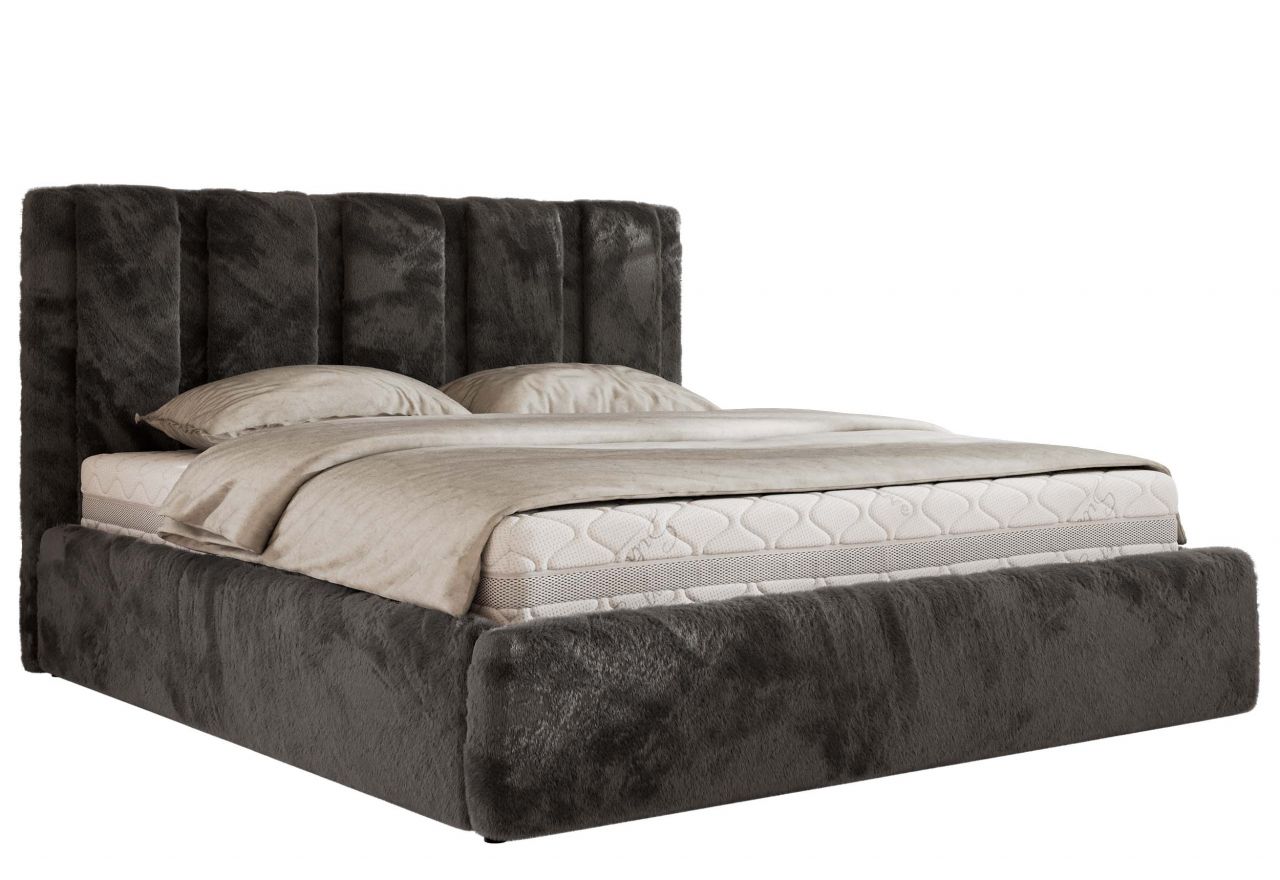 Łóżko tapicerowane SAVINO CLASSIC 140x200 - materac piankowy - ciemnoszary, plusz