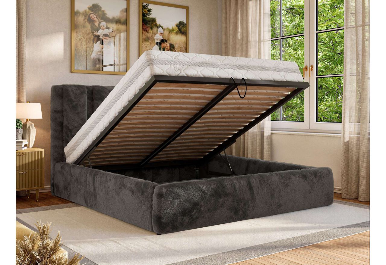 Łóżko tapicerowane SAVINO CLASSIC 180x200 - materac pocket - ciemnoszary, plusz