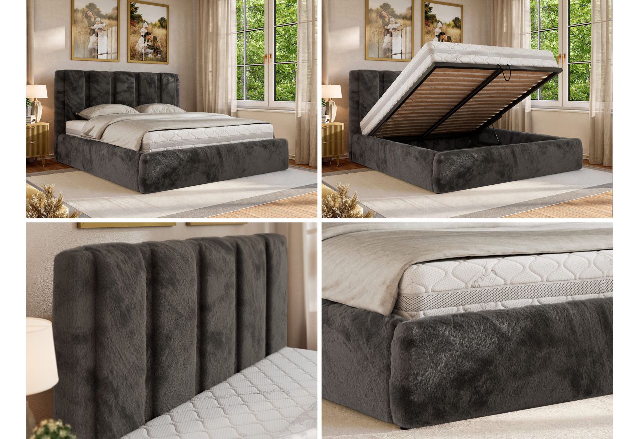 Łóżko tapicerowane SAVINO CLASSIC 160x200 - materac multipocket - ciemnoszary, plusz