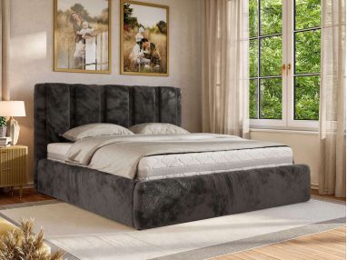 Łóżko tapicerowane SAVINO CLASSIC 200x200 - materac multipocket - ciemnoszary, plusz