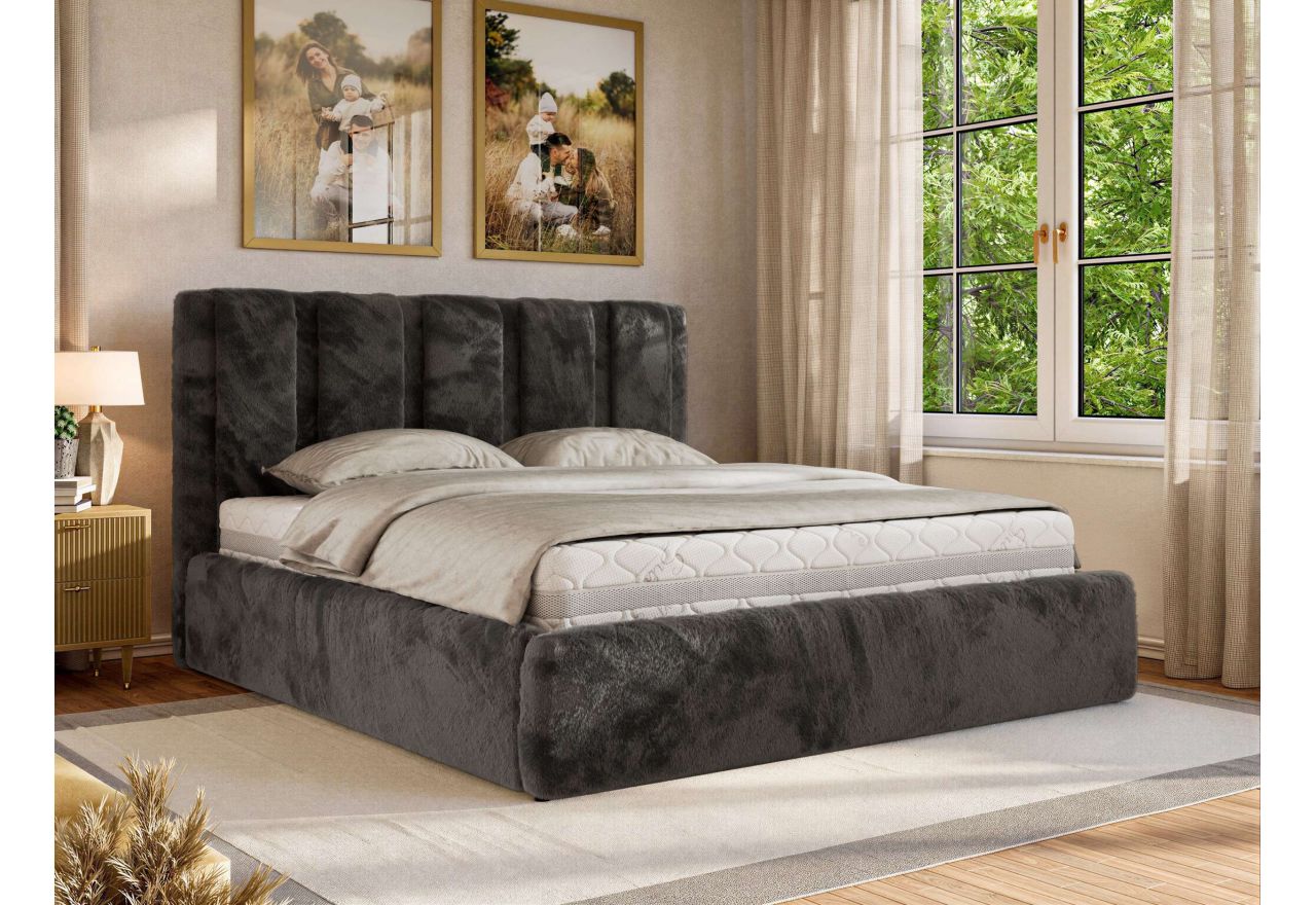 Łóżko tapicerowane SAVINO CLASSIC 200x200 - materac multipocket - ciemnoszary, plusz