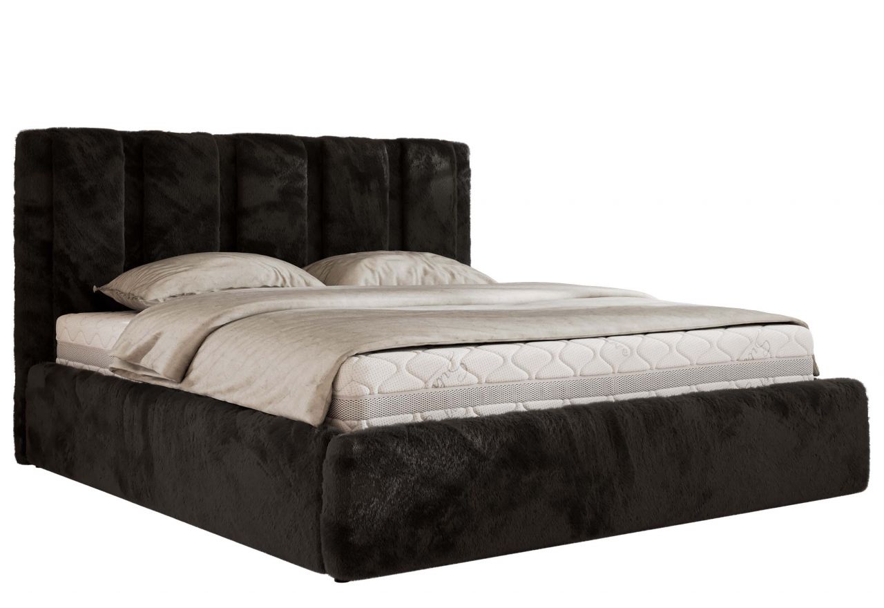 Łóżko tapicerowane SAVINO CLASSIC 140x200 - materac piankowy - czarny, plusz