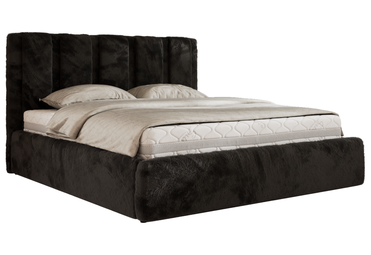 Łóżko tapicerowane SAVINO CLASSIC 140x200 - materac pocket - czarny, plusz