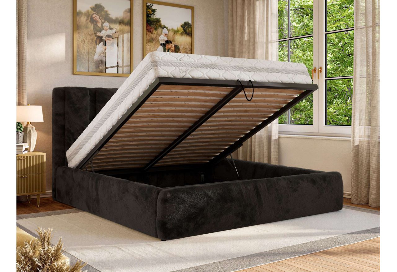 Łóżko tapicerowane SAVINO CLASSIC 200x200 - materac pocket - czarny, plusz