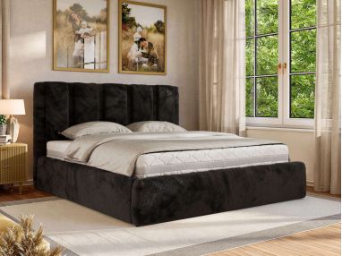 Łóżko tapicerowane SAVINO CLASSIC 180x200 - materac multipocket - czarny, plusz