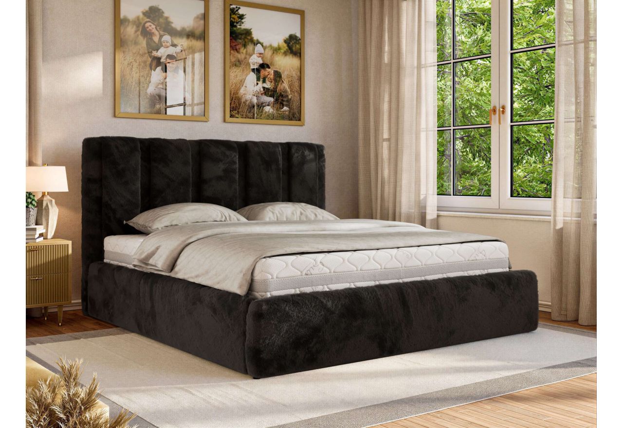 Łóżko tapicerowane SAVINO CLASSIC 180x200 - materac multipocket - czarny, plusz