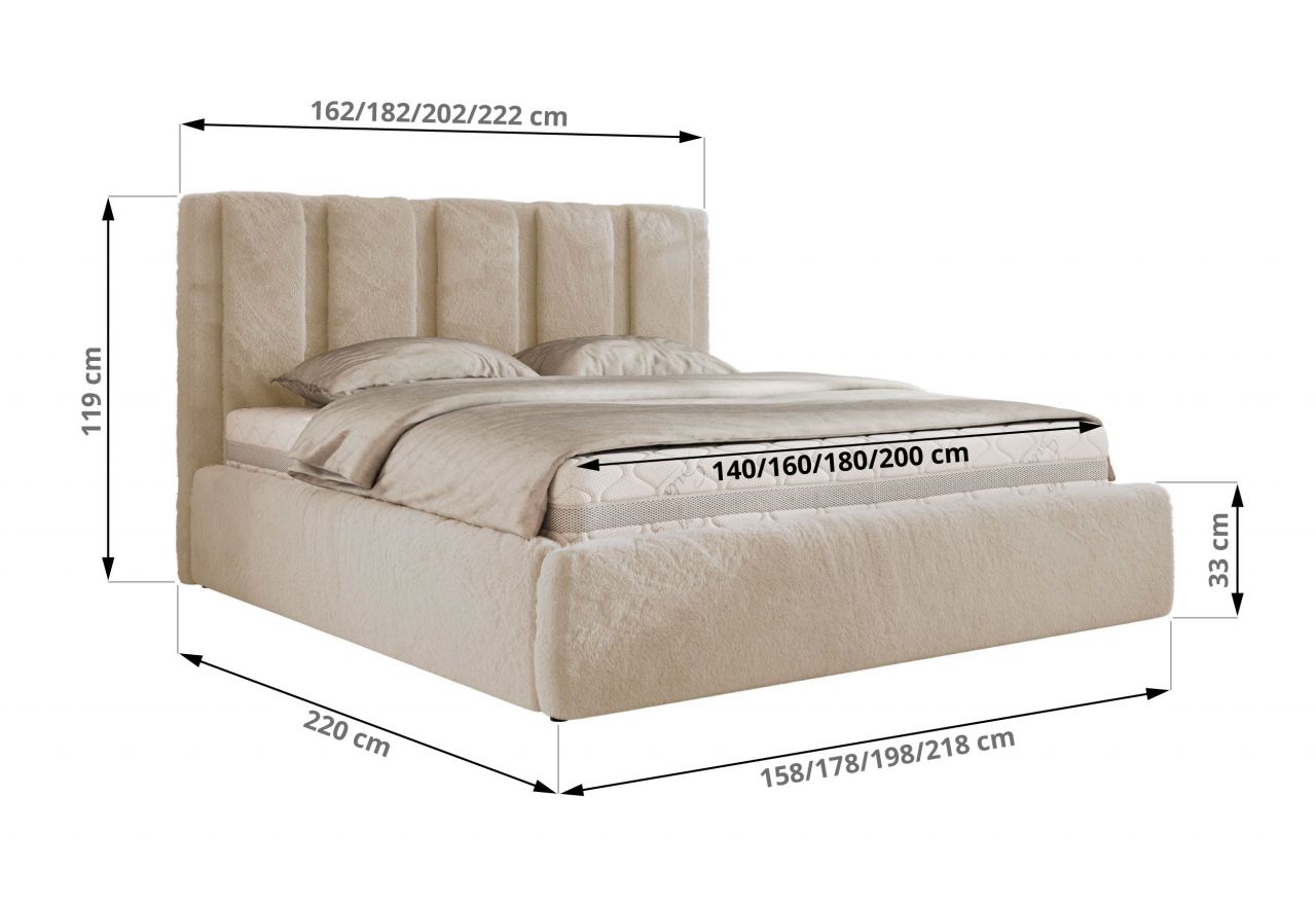 Łóżko tapicerowane SAVINO CLASSIC 180x200 - materac piankowy - kremowy, plusz