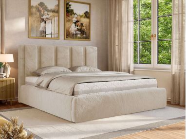 Łóżko tapicerowane SAVINO CLASSIC 160x200 - materac pocket - kremowy, plusz