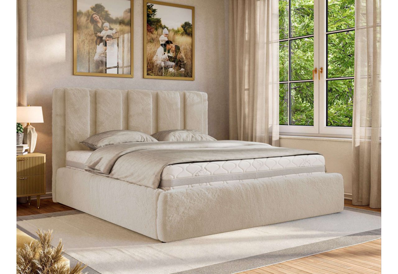 Łóżko tapicerowane SAVINO CLASSIC 200x200 - materac pocket - kremowy, plusz