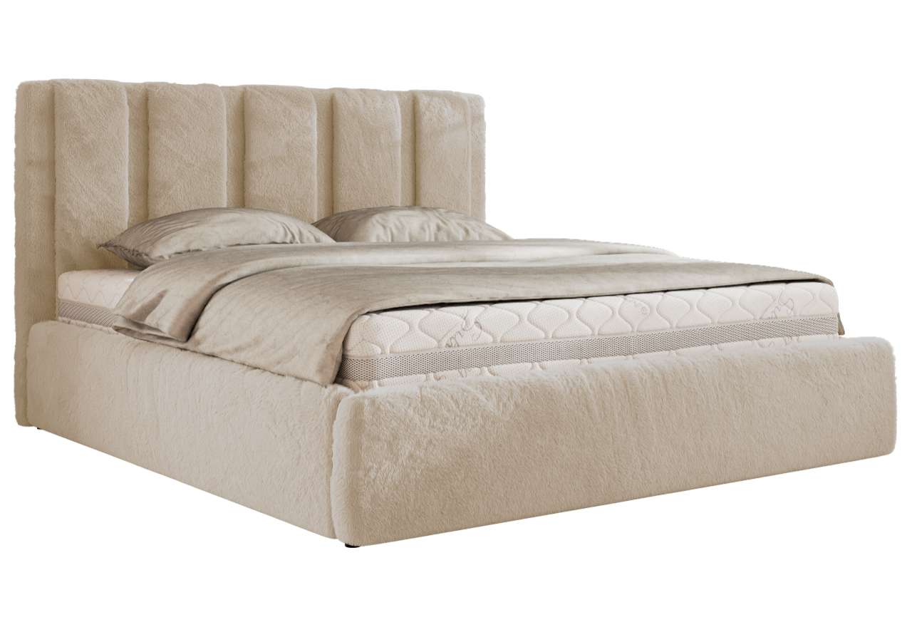 Łóżko tapicerowane SAVINO CLASSIC 140x200 - materac multipocket - kremowy, plusz