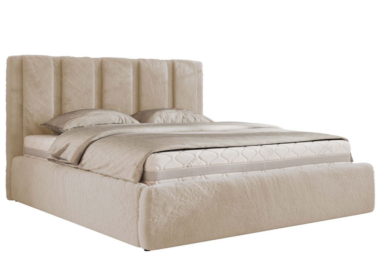 Łóżko tapicerowane SAVINO CLASSIC 200x200 - materac multipocket - kremowy, plusz