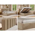 Łóżko tapicerowane SAVINO CLASSIC 160x200 - materac multipocket - beżowy, plusz