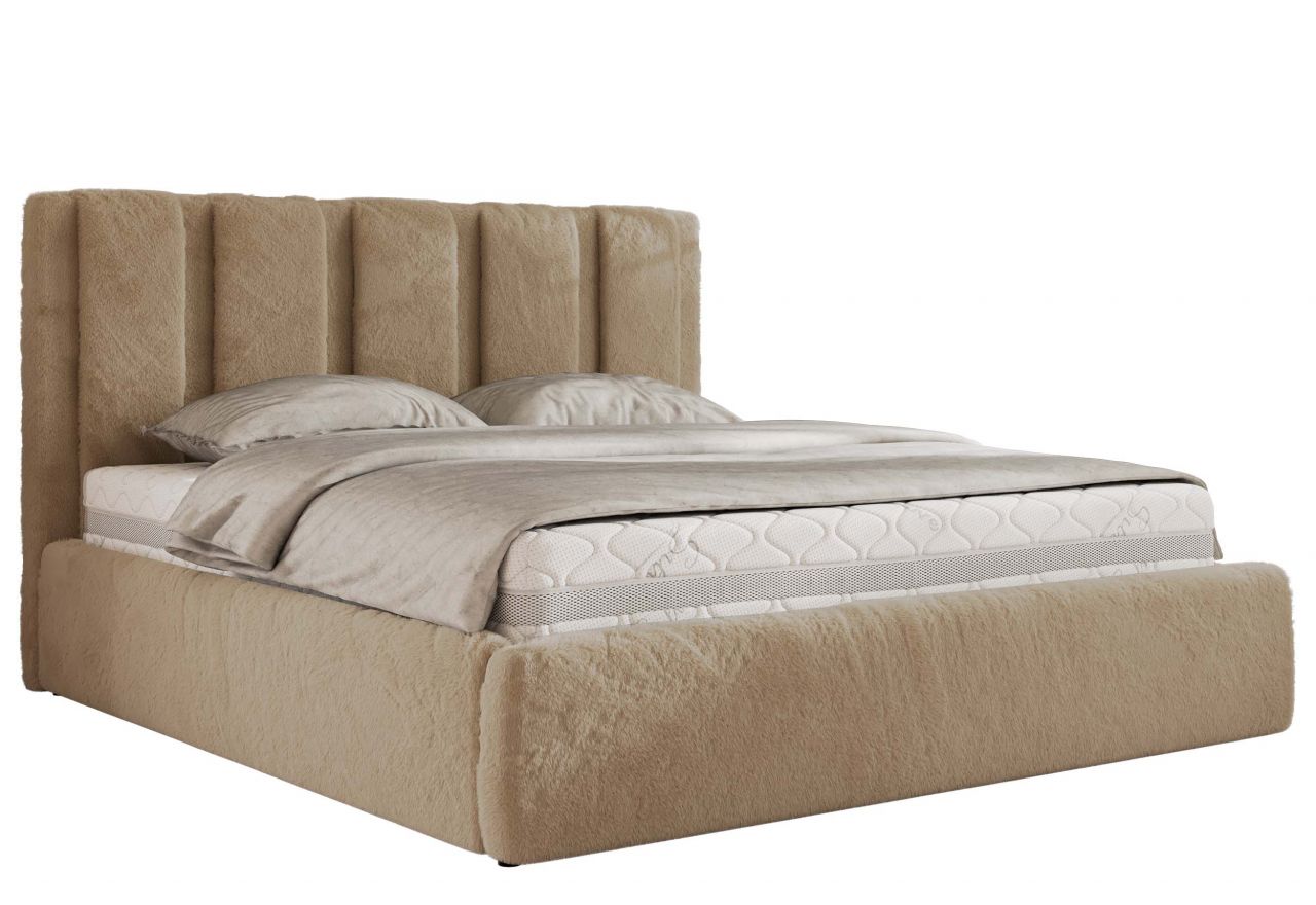 Łóżko tapicerowane SAVINO CLASSIC 160x200 - materac multipocket - beżowy, plusz