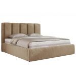 Łóżko tapicerowane SAVINO CLASSIC 160x200 - materac multipocket - beżowy, plusz