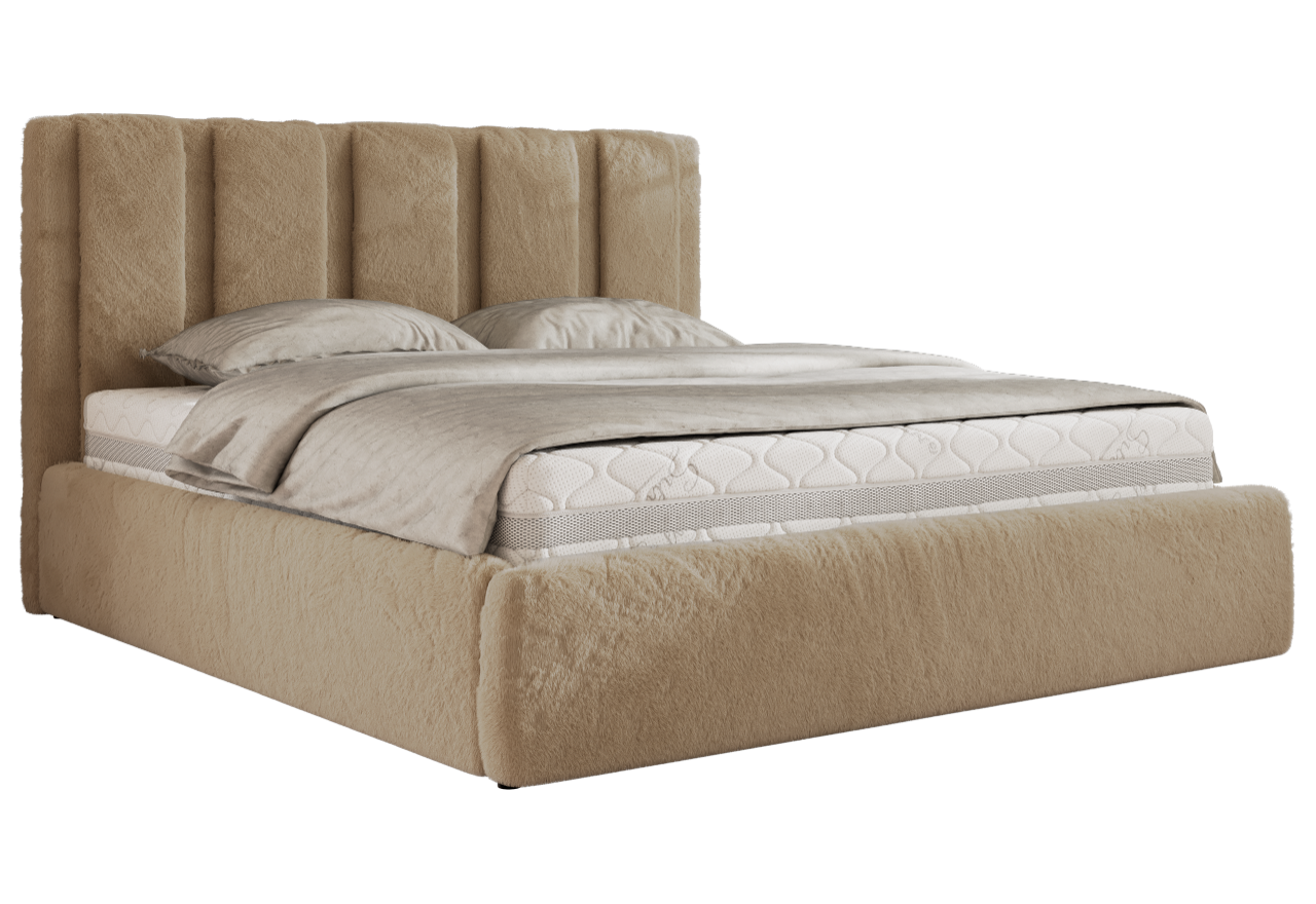 Łóżko tapicerowane SAVINO CLASSIC 180x200 - materac multipocket - beżowy, plusz